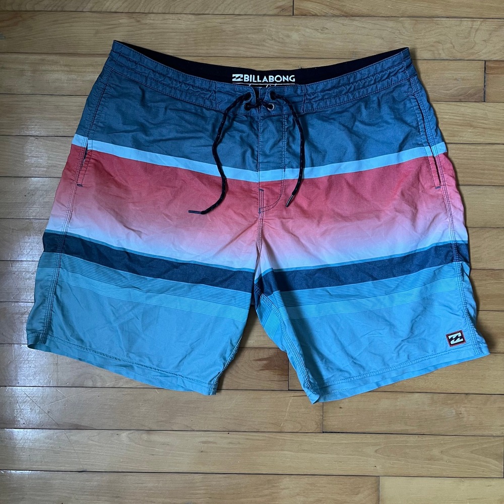 Billabong Lo Tides Recycler Series Striped Board Shorts Mens 36 Blue Coral